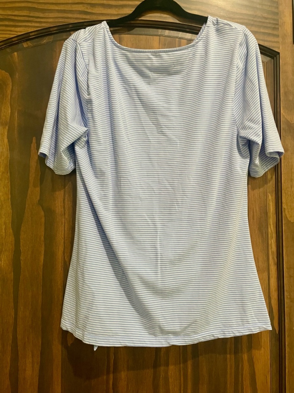 Lands' End Light Blue & White Striped Short Sleeve Knot Top - Picture 2 of 4